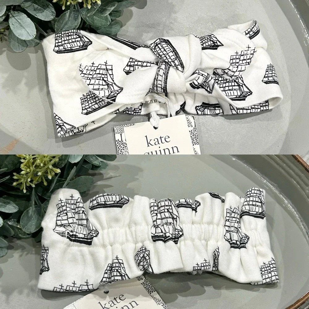Kate Quinn Infant Large Bow Elastic Headband‎ Woven Organic Cotton Pirate Ship